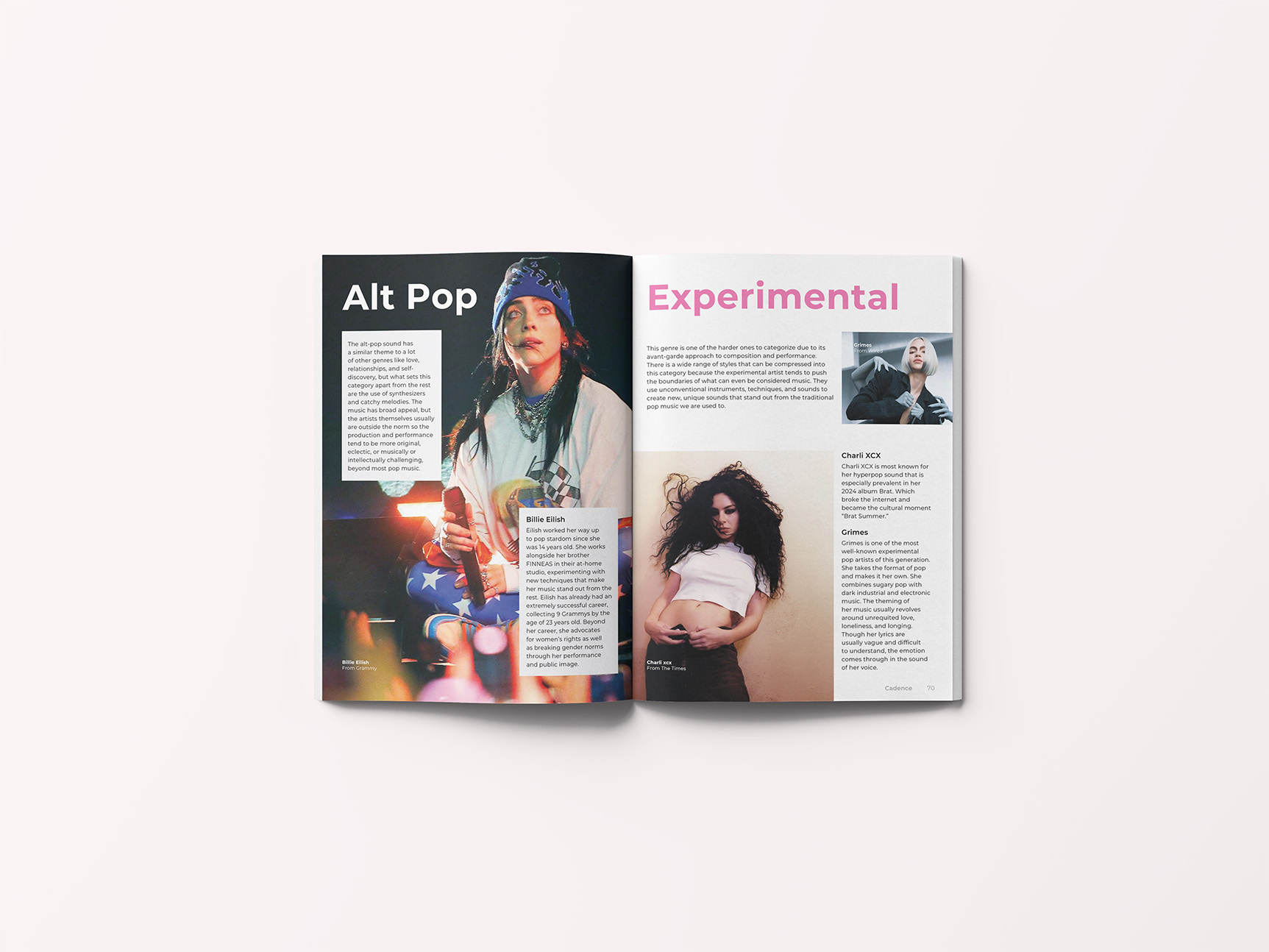 Contemporary genre spreads featuring Hip-Hop, Pop, or Indie